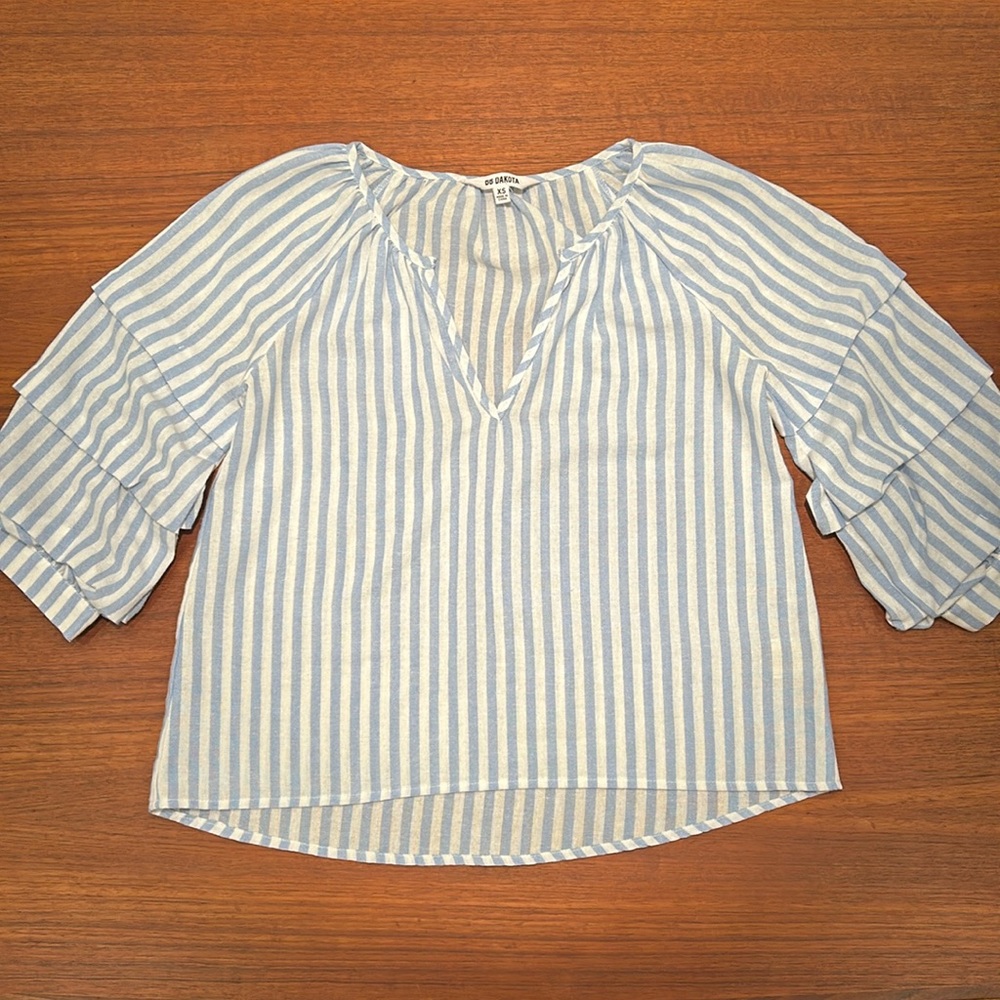 Pinstripe puffy sleeve blouse XS
